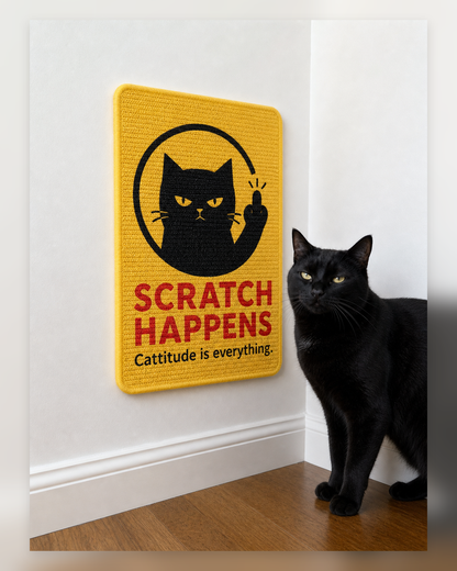 Cattitude is Everything Black Cat Natural Sisal Cat Scratch Mat