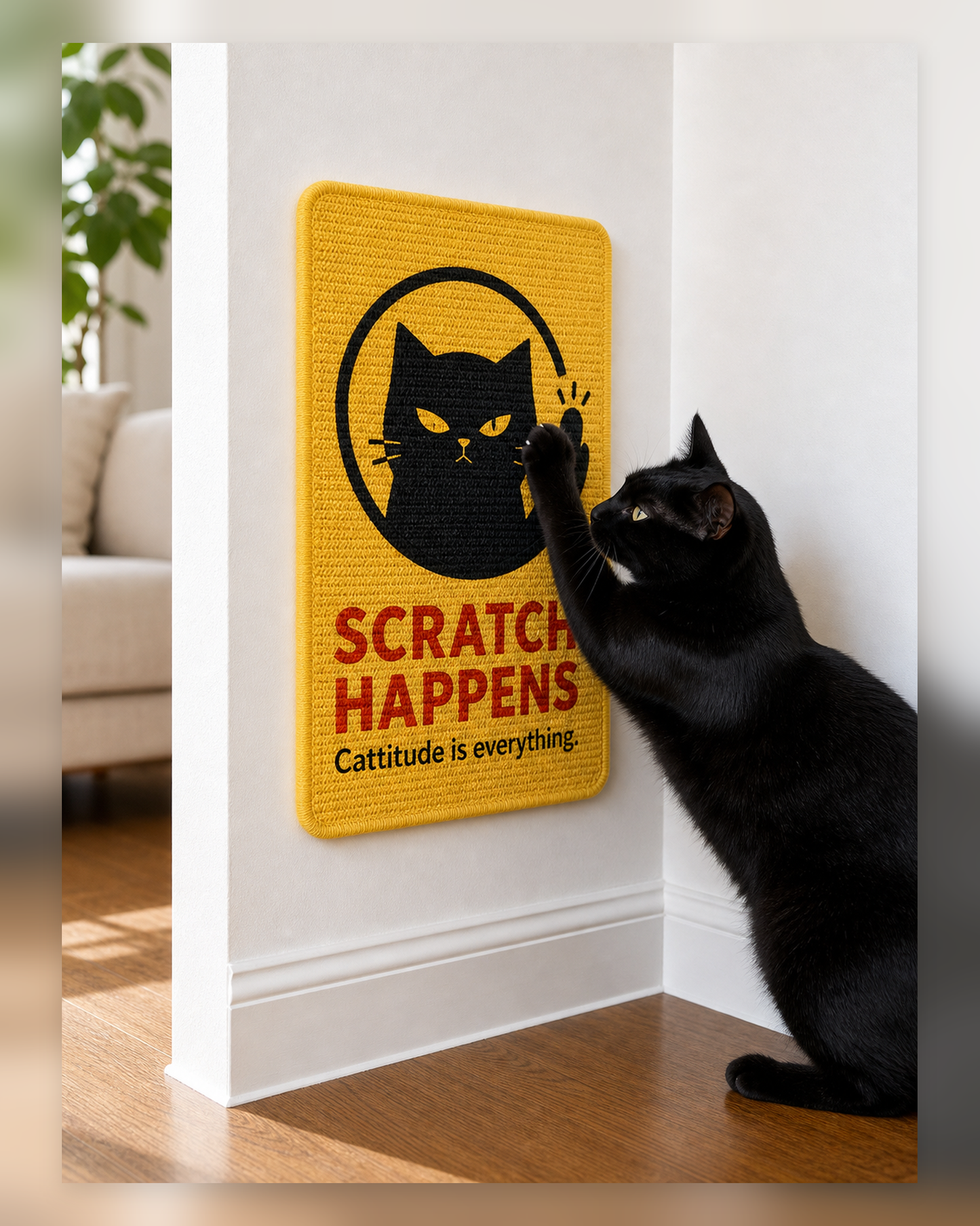 Cattitude is Everything Black Cat Natural Sisal Cat Scratch Mat