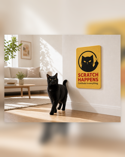 Cattitude is Everything Black Cat Natural Sisal Cat Scratch Mat