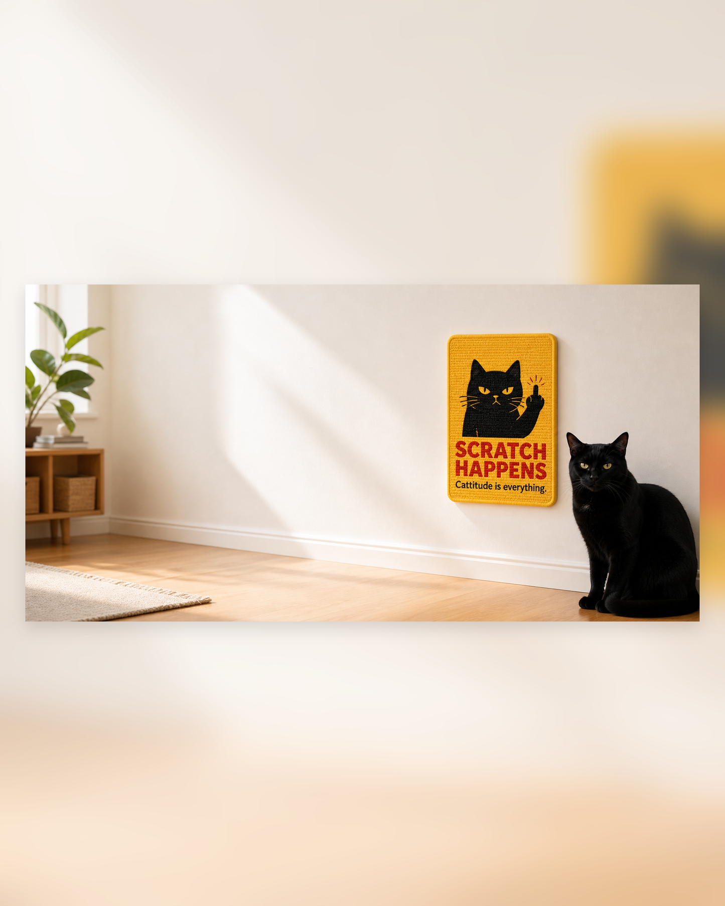 Cattitude is Everything Black Cat Natural Sisal Cat Scratch Mat